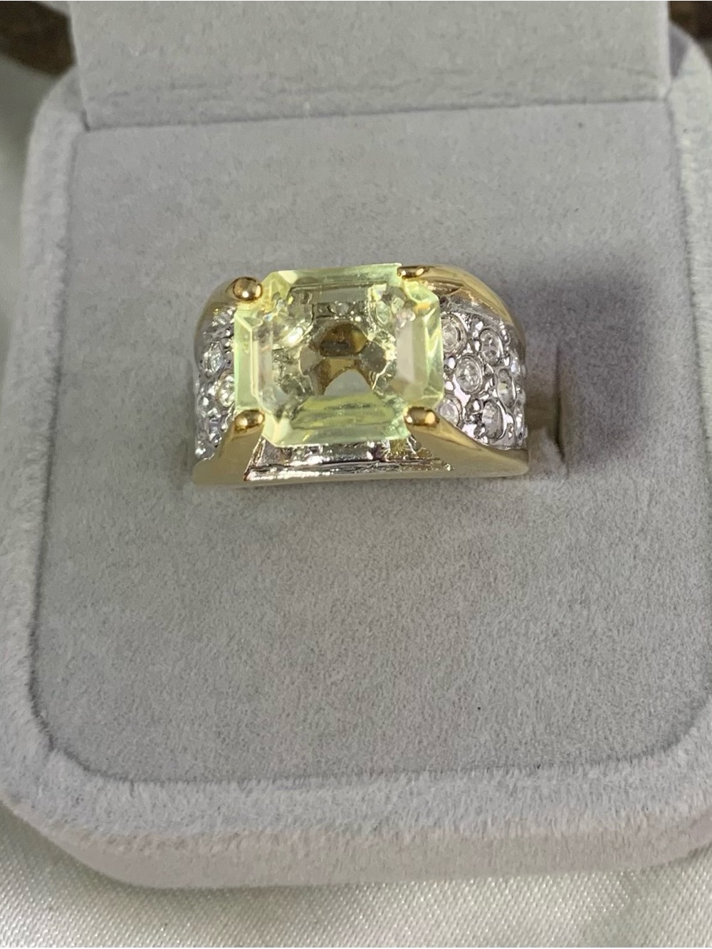 Ivanka Trump Yellow Gemstone and Pavé Crystal Rhinestone Two-Tone Ring sz 6